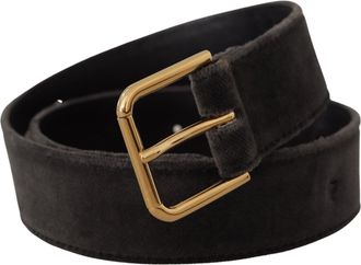 Dolce & Gabbana Womens Brown Velvet Gold Tone Logo Metal Waist Buckle Belt