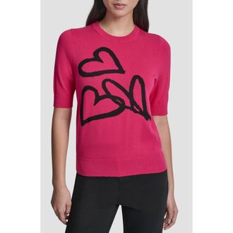 DKNY Graffiti Hearts Cotton Sweater in Hot Pink/black at Nordstrom, Size X-Small