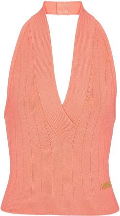 Balmain halterneck knitted top - women - Viscose/Polyester - 34 - Orange
