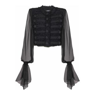 Balmain Tweed Jackets, female, Black, Size: M Edge-to-edge tweed and chiffon jacket