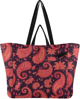 Generic Flowers Paisley Black print Reusable Canvas Tote Bag, Heavy Duty Grocery Shopping Bag with Large Capacity Double Handles Hard Bottom Work Groceries Tr
