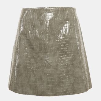 Rebecca Vallance Grey Animal Skin Coated Cotton Mini Skirt
