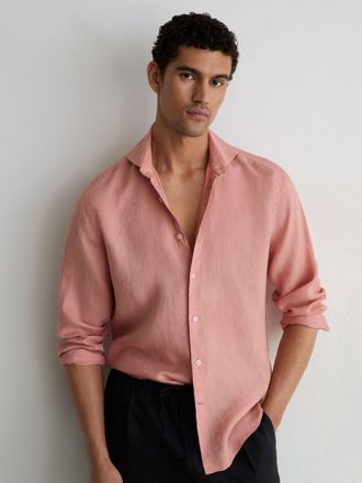 Reiss Watermelon Pink Linen Cutaway-collar Regular-fit Shirt, Xxl