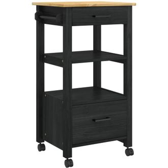vidaXL Carro De Cocina Negro 88,5 X 40 X 48 Cm Madera De Pino Macizo Vidaxl