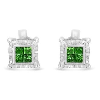 House of Brilliance Silver Color Princess Diamond Quad Stud Earring in White at Nordstrom