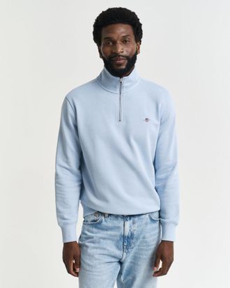 GANT Mens Regular Fit Shield Logo Half Zip Sweatshirt - Light Blue - Size X-Large
