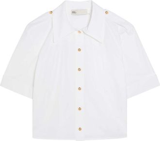Tory Burch Romy Cropped Stretch Cotton-poplin Shirt - White - 12 (UK16 / XL)