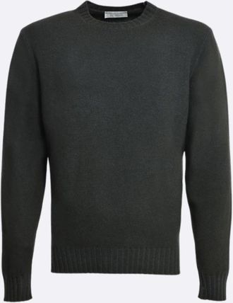 FILIPPO DE LAURENTIIS Maglia Girocollo Giromanica - Heren - Ronde hals truien - Groen - 2XL - Leer - Truien & Vesten
