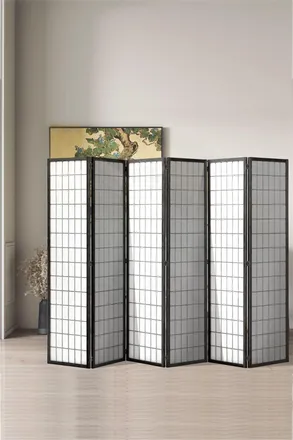Living and Home 6-Panel Black Solid Wood Folding Room Divider Screen