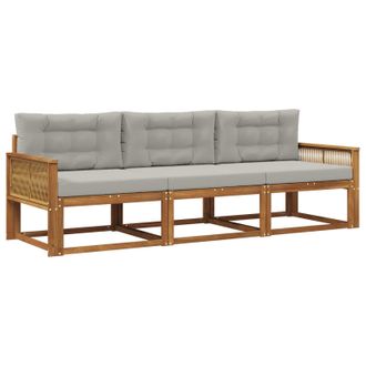 vidaXL Conjunto De Sof&aacute;s De Exterior 3 Pcs Natural Y Gris Claro Vidaxl