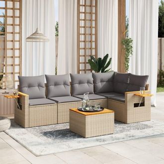 vidaXL Vidaxl - Juego De Sof&aacute;s Jard&iacute;n Con Cojines 6 Pzas Rat&aacute;n Sint&eacute;tico Beige