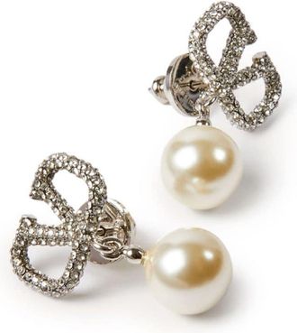 Valentino Garavani VLogo Signature pearl drop earrings - women - Crystal/Brass - One Size - Silver