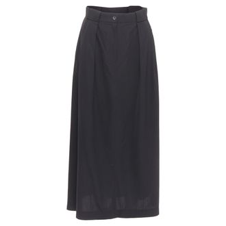The Row Black Pleated Waist Silk Lined Midi Skirt