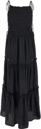 Ganni Smocked Viscose Dress - Black