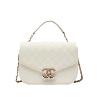Chanel Pre-owned Quilted Caviar Leather Satchel - Dames - Pre-owned - Wit - Maat: ONE Size Leer