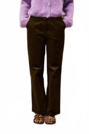 FRNCH Jonquille Velvet Cordurpy Straight Pant In Kaki