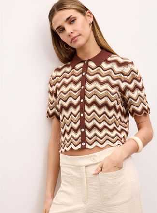 Icone Womens Waves and openwork Polo Shirt collar cropped cardigan