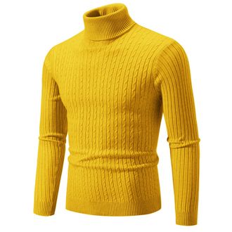 Generic Mustard Yellow 2026 Ribbed Crochet Warm Plain for Man Fall Winter Long Sleeve Turtle Neck Sweater Man 2026 Clothes Y2K M