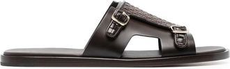 Santoni interwoven-strap flat leather sandals - men - Calf Leather/Calf Leather/Calf Leather - 5 1/2 - Brown
