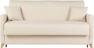 Miliboo Sof&aacute; Cama 3 Plazas N&oacute;rdico Beige Y Madera Clara Con Colch&oacute;n De 18 Cm Skandy
