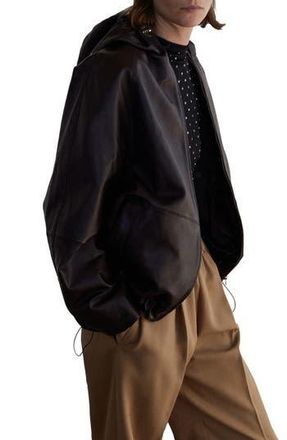 Mango Selection Hooded Leather Zip Jacket in Brown at Nordstrom Rack, Size Large