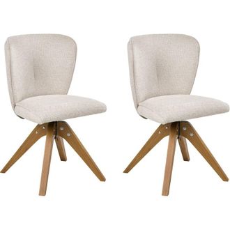 Beliani Set of 2 Swivel Dining Chairs Light Beige Fabric Upholstery Metal Rotating Wooden Legs Base COSO