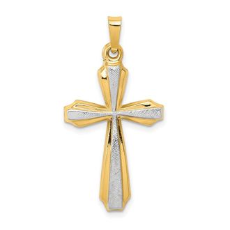Diamond2Deal 14k Yellow Gold with Rhodium Textured and Polished Passion Cross Pendant