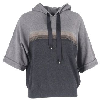 Brunello Cucinelli Short Sleeve Hoodie in Grey Cashmere
