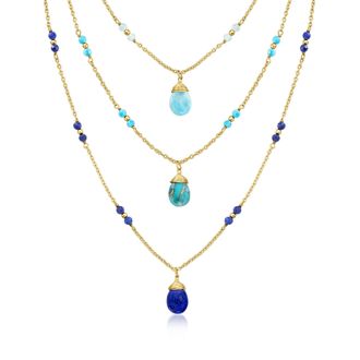 Ross-Simons Multi-Gemstone 3-Strand Layered Necklace in 18kt Gold Over Sterling