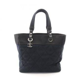 Chanel Black Canvas Leather Handbag Tote Bag (Pre-Owned)