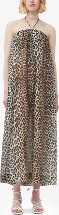 Ganni Brown Sheer Voile Maxi Strap Dress