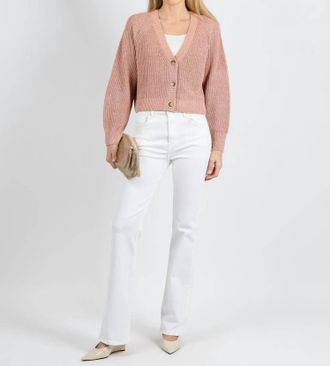 Oui Sparkle Knit Cardigan In Dusty Rose