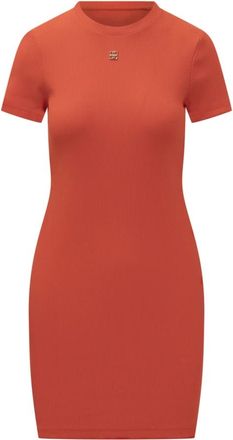 Givenchy Kleedjes, Dames, Oranje, XL, Katoen, Geribbelde katoenen jurk met 4G Liquid detail