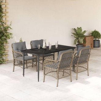 vidaXL Set Comedor De Jard&iacute;n 5 Pzas Con Cojines Rat&aacute;n Sint&eacute;tico Beige Vidaxl