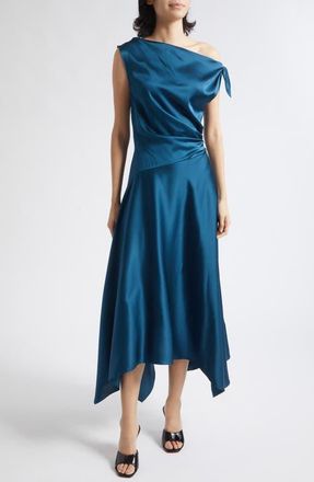 Staud Portia One-Shoulder Stretch Silk Dress in Harbor at Nordstrom, Size 16