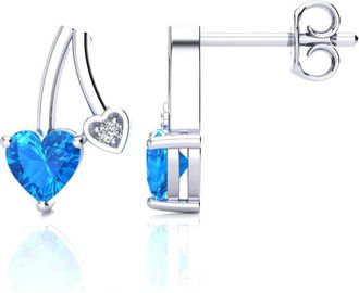 SuperJeweler 3/4 Carat Gemstone and Diamond Heart Earrings In Sterling Silver