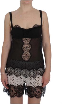 Dolce & Gabbana Zwarte Zijden Bloemenkant Lingerie Top - Dames - Tops zonder mouwen - Zwart - S - Tops
