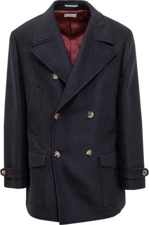 Brunello Cucinelli Double-Breasted Peacoat - Heren - Blazers - Blauw - XL - Wol - Jassen