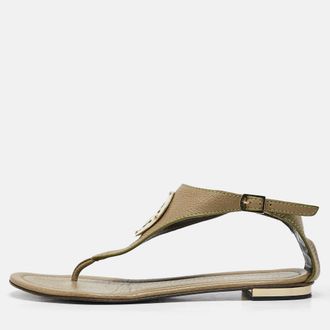 Roberto Cavalli Green Leather Slingback Sandals