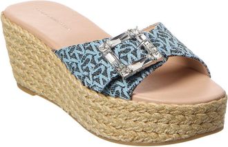 Stuart Weitzman June 75 Leather & Canvas Wedge Slide