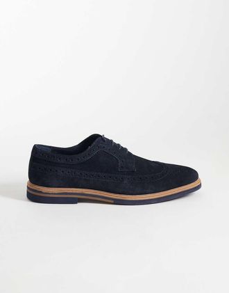 Asos Scarpe Brogue stringate in camoscio blu navy