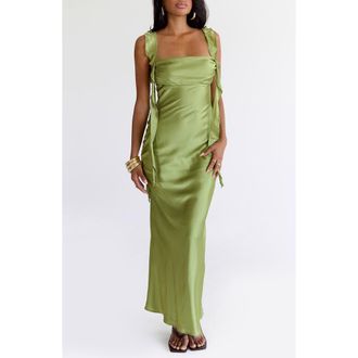 Princess Polly Lanai Ruffle Sleeveless Gown in Olive at Nordstrom, Size 2