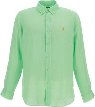 Polo Ralph Lauren Lime Linen Custom-Fit Shirt with Embroidered Logo
