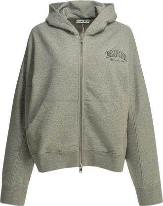 Ganni Felpa con zip e logo - - Sweatshirts & Hoodies - Donna - Grigio - 2XS