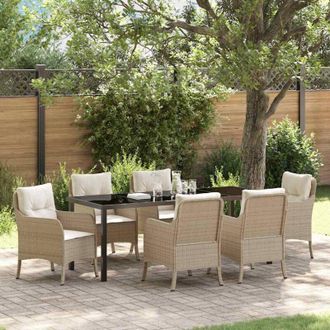 vidaXL Conjunto De Comedor De Jard&iacute;n 7 Pcs Beige Rat&aacute;n Sint&eacute;tico Vidaxl