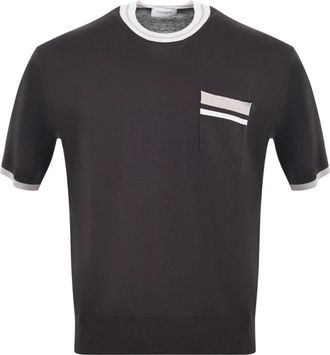 Paolo Pecora Ribbed Ronde Hals T-shirt - Heren - Ronde hals truien - Bruin - L - Katoen - Truien & Vesten
