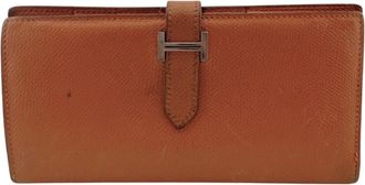 Herm&egrave;s Bearn Orange Epsom Leather Long Wallet (Bi-Fold) (Pre-Owned)