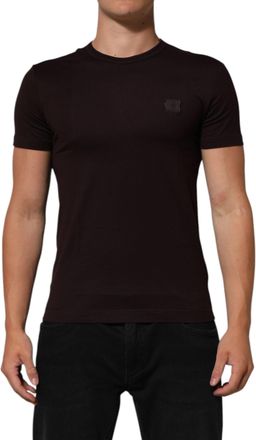 Dolce & Gabbana Mens Brown Logo Plaque Cotton Crew Neck T-Shirt