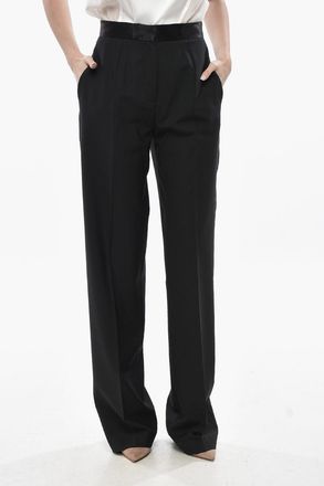 Nensi Dojaka Pantaloni in Misto Lana Vergine con Banda in Vita in Satin Nensi Dojaka