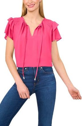 CeCe by Cynthia Steffe Tie Neck Flutter Sleeve Top in Magenta at Nordstrom Rack, Size Xx-Large